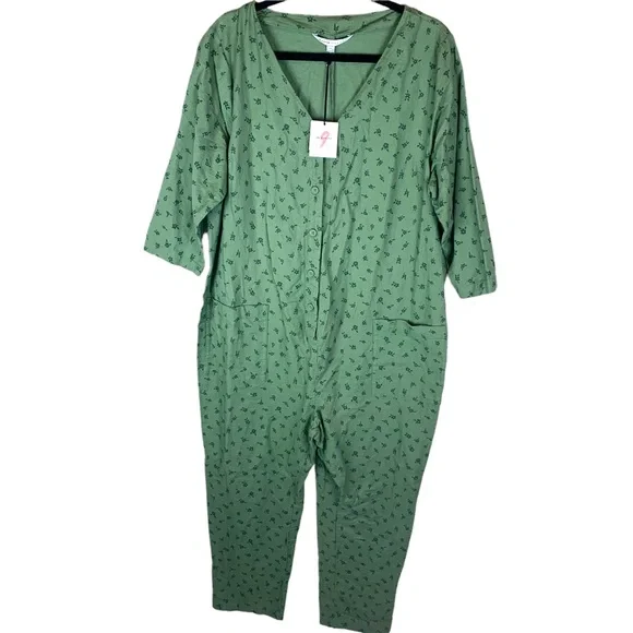 The Nines by Hatch Button Romper Jumpsuit Green Floral Maternity Size XXL - Picture 5 of 15